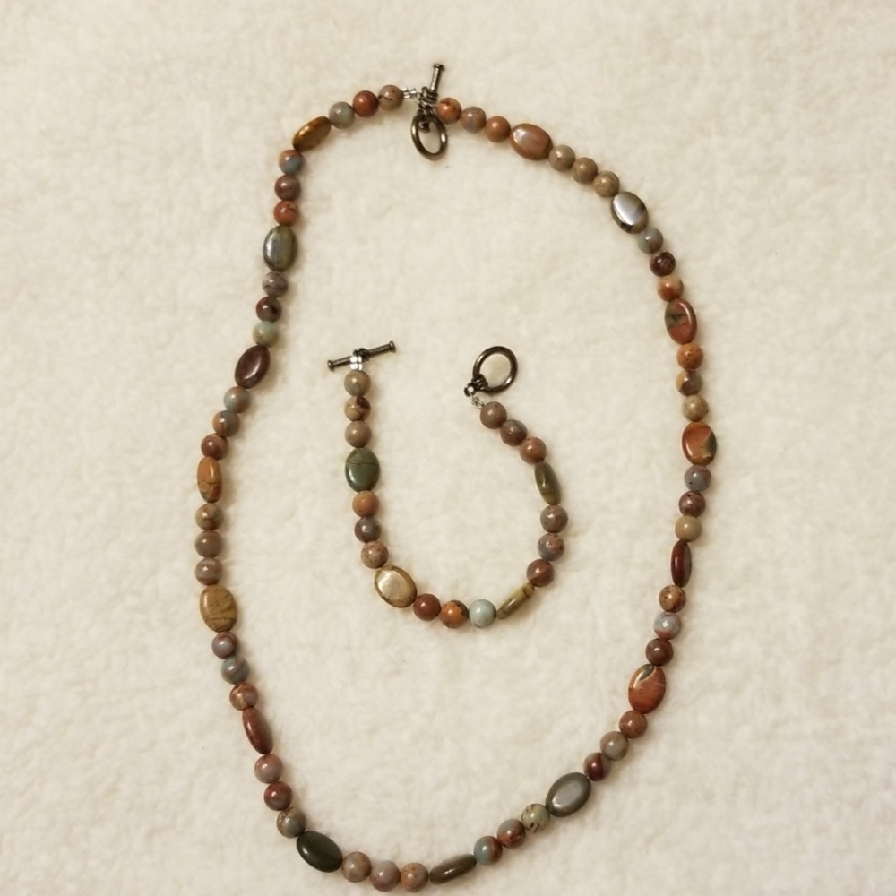 22 inch necklace and 7 inch bracelet in brown tone - Picture 1 of 2